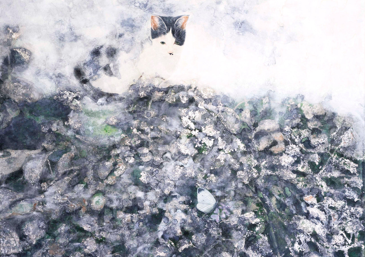 Postcard | butterfly and cat